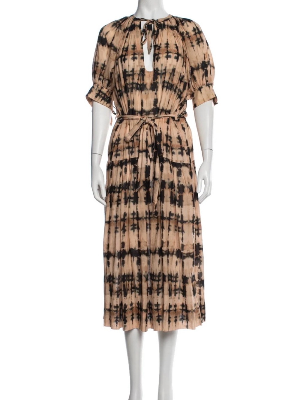 Ulla Johnson Beige and Black Tie-Dye Midi Dress